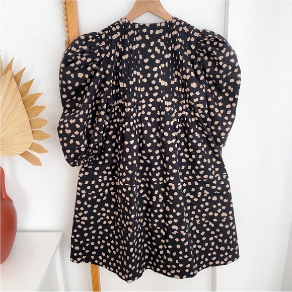 Hunter Bell Jenkins Mini Dress in Desert Poppy Print Puff Sleeves Black Tan Dot - Picture 4 of 14